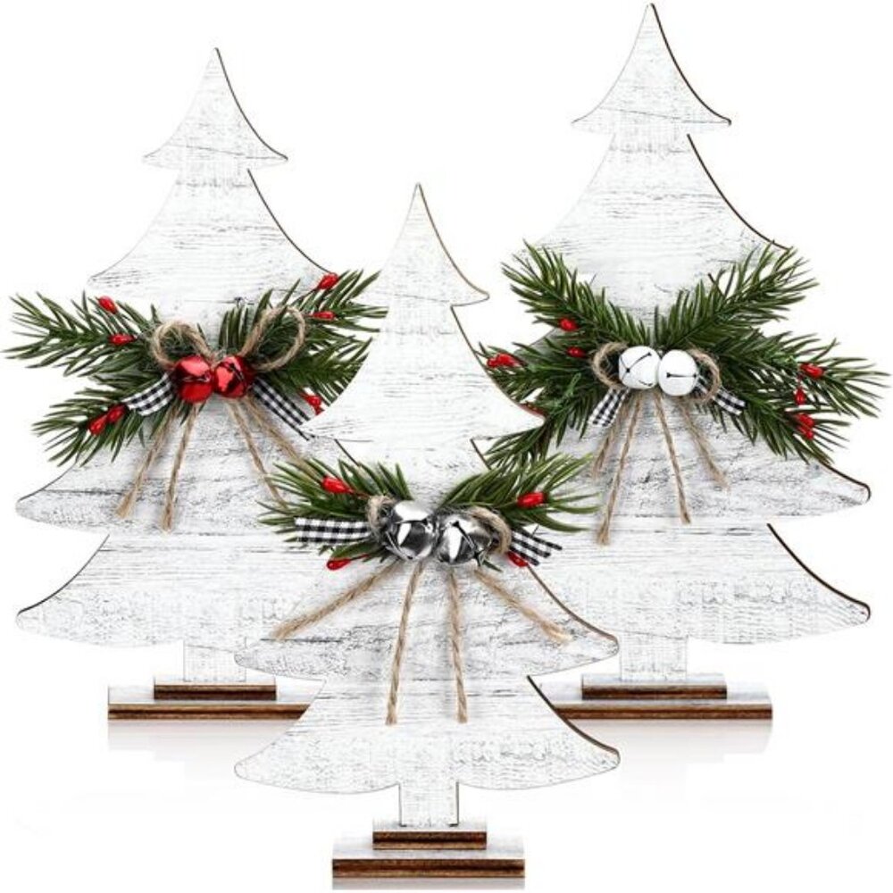 3 Pcs Christmas Wooden Table Sign Tabletop Christmas Tree Shaped Decorations